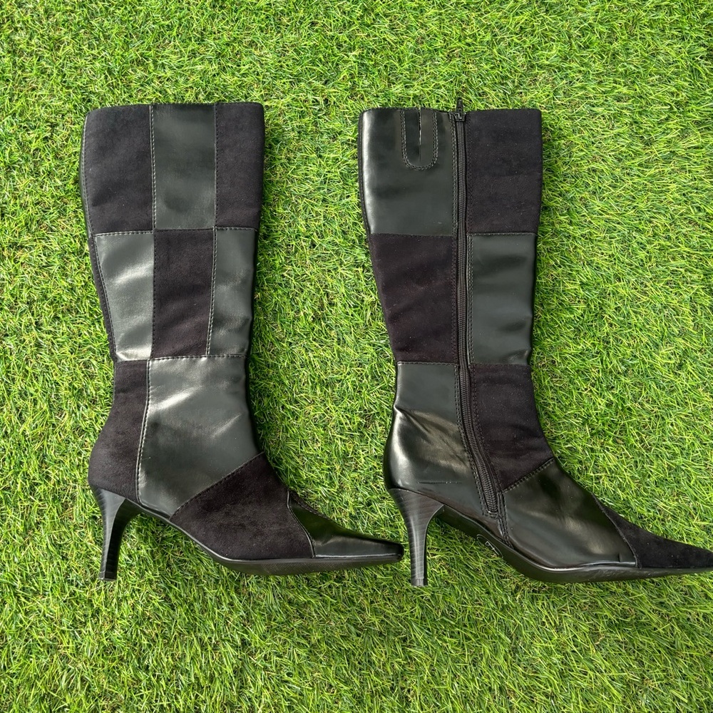 Jessica Black Patchwork Leather Suede Knee Boots